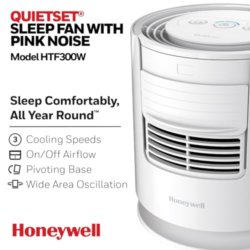 Honeywell QuietSet® Tabletop Sleep Fan with Pink Noise - White - Ideal for New Parents and Wire-free Operation - HTF300