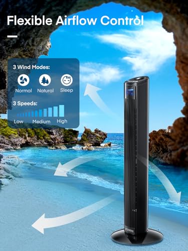 FOHERE Tower Fan for Bedroom and Living Room, 36" Oscillating Cooling Fan with Remote Control and Sleep Mode, Portable F